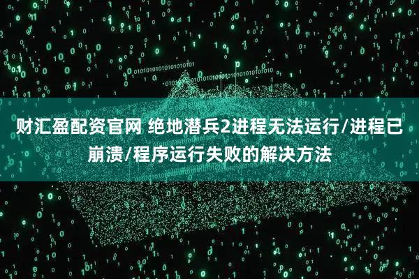 财汇盈配资官网 绝地潜兵2进程无法运行/进程已崩溃/程序运行失败的解决方法